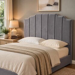 Grey Velvet Art Deco Double Bed Headboard 138cm