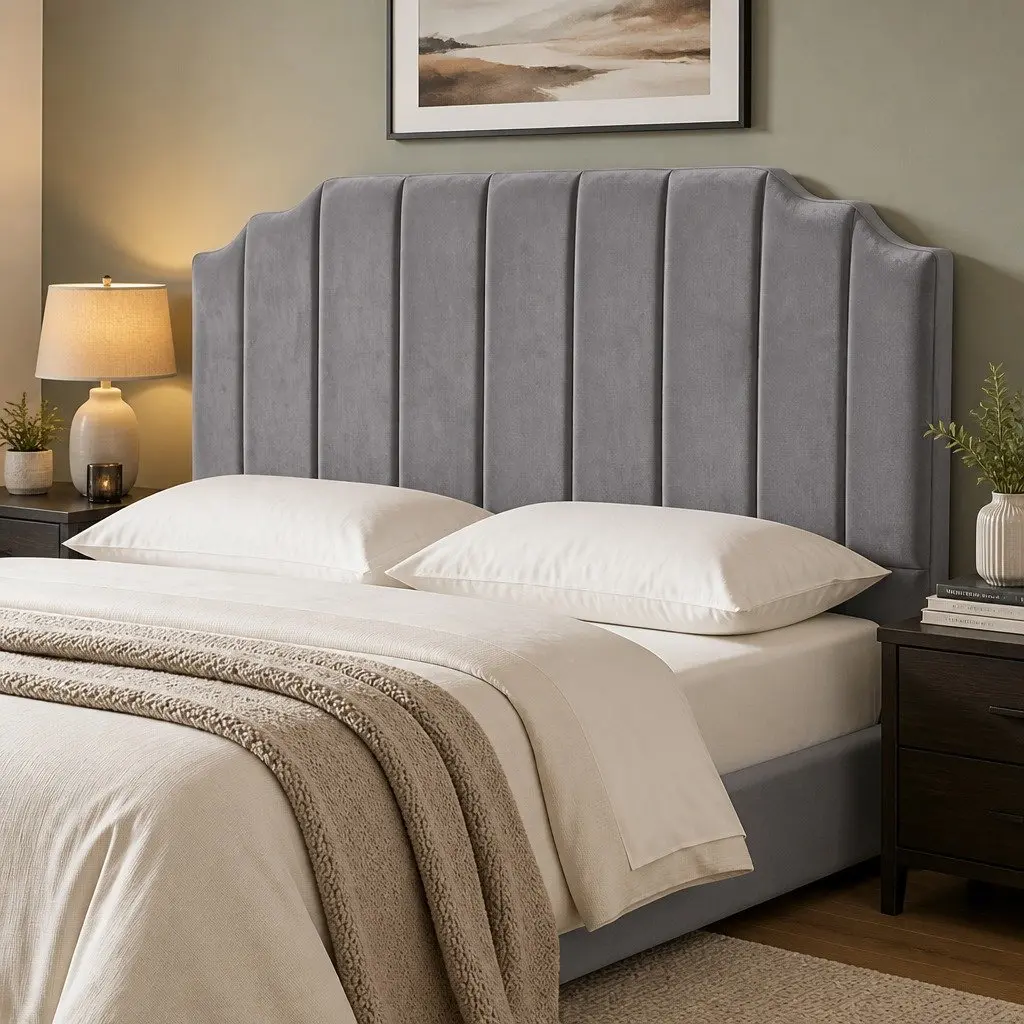 King Size Velvet Grey Upholstered Headboard