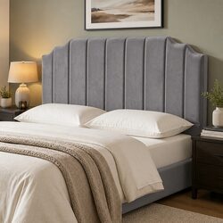 King Size Velvet Grey Upholstered Headboard