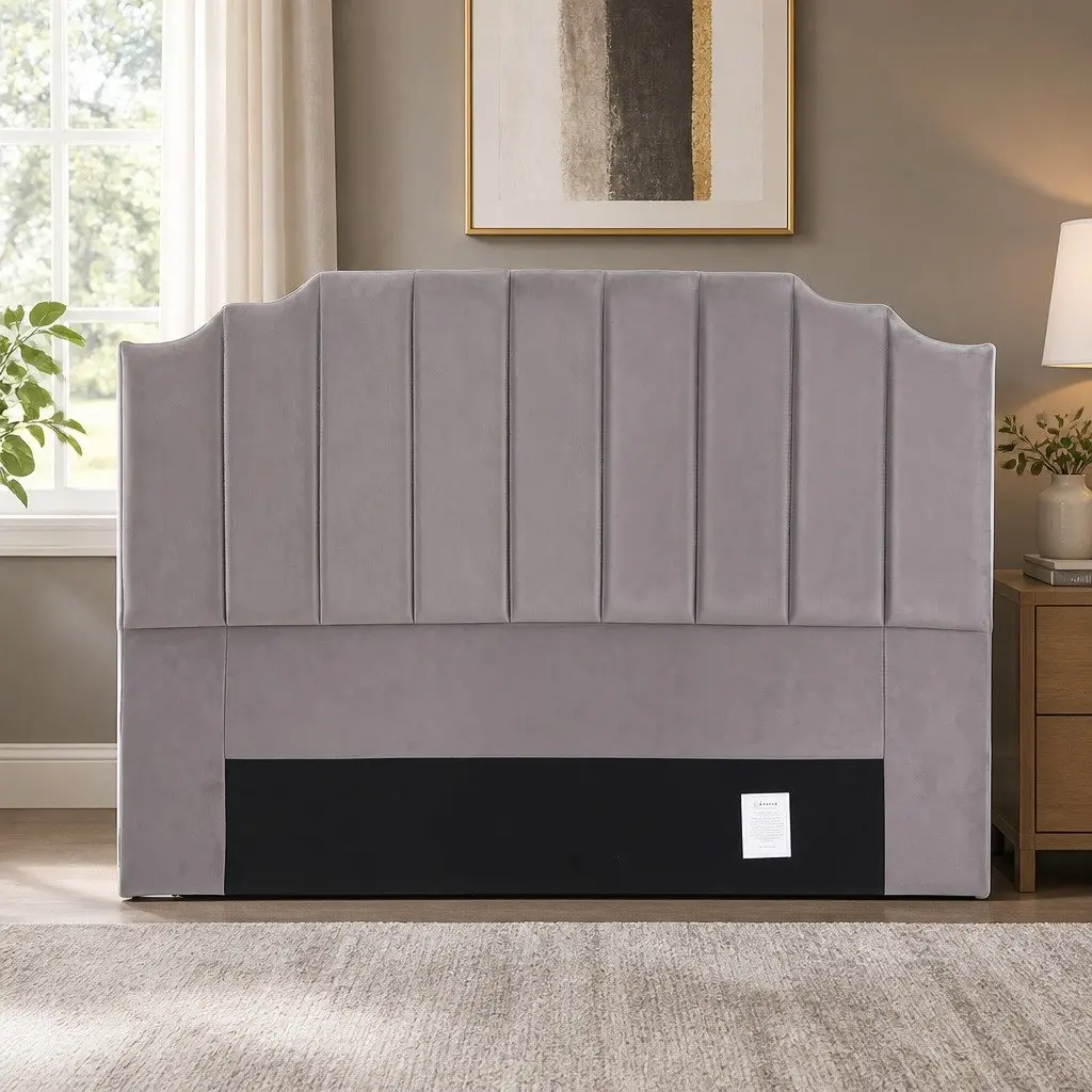 King Size Bed Head Velvet Headboard Grey Bedroom Furniture Art Deco Style 183cm