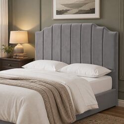 Grey Velvet Queen Bed Headboard 153CM Art Deco Design