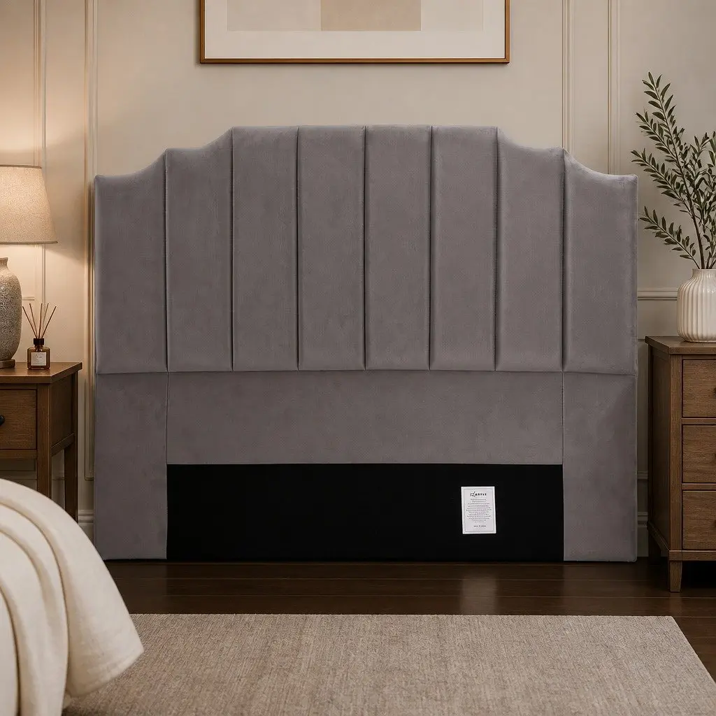 Bed Head Headboard Queen Size Velvet Fabric Bedroom Furniture 153cm - Grey