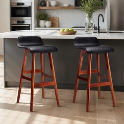 Set of 2 Black Bentwood Bar Stools with Footrest