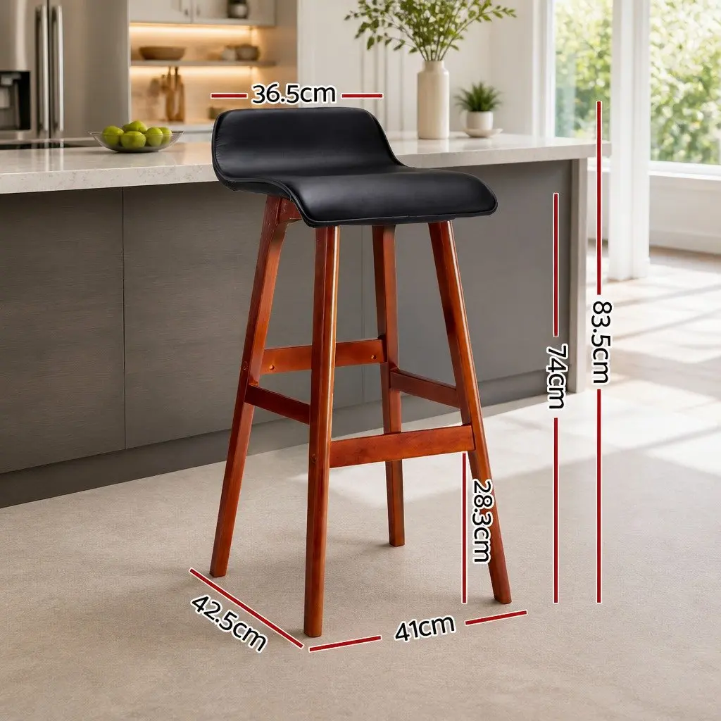 Bar Stools Bentwood Black 2 Piece PU Leather Upholstered Seat Plywood Base