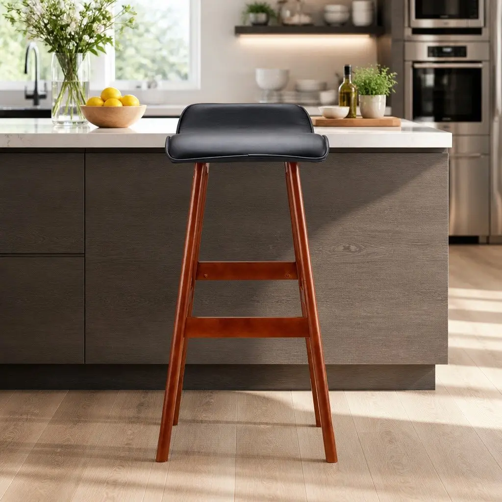 Bar Stools Bentwood Black 2 Piece PU Leather Upholstered Seat Plywood Base