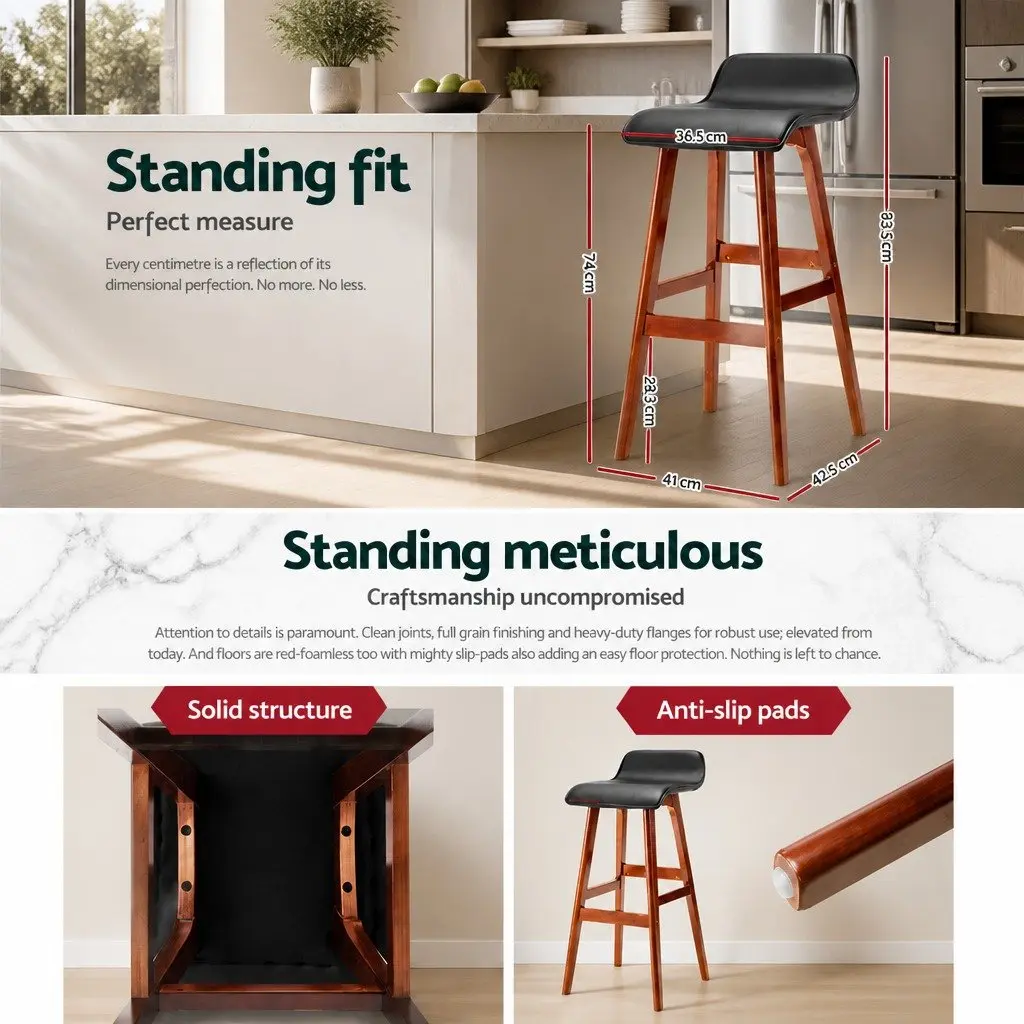 Bar Stools Bentwood Black 2 Piece PU Leather Upholstered Seat Plywood Base