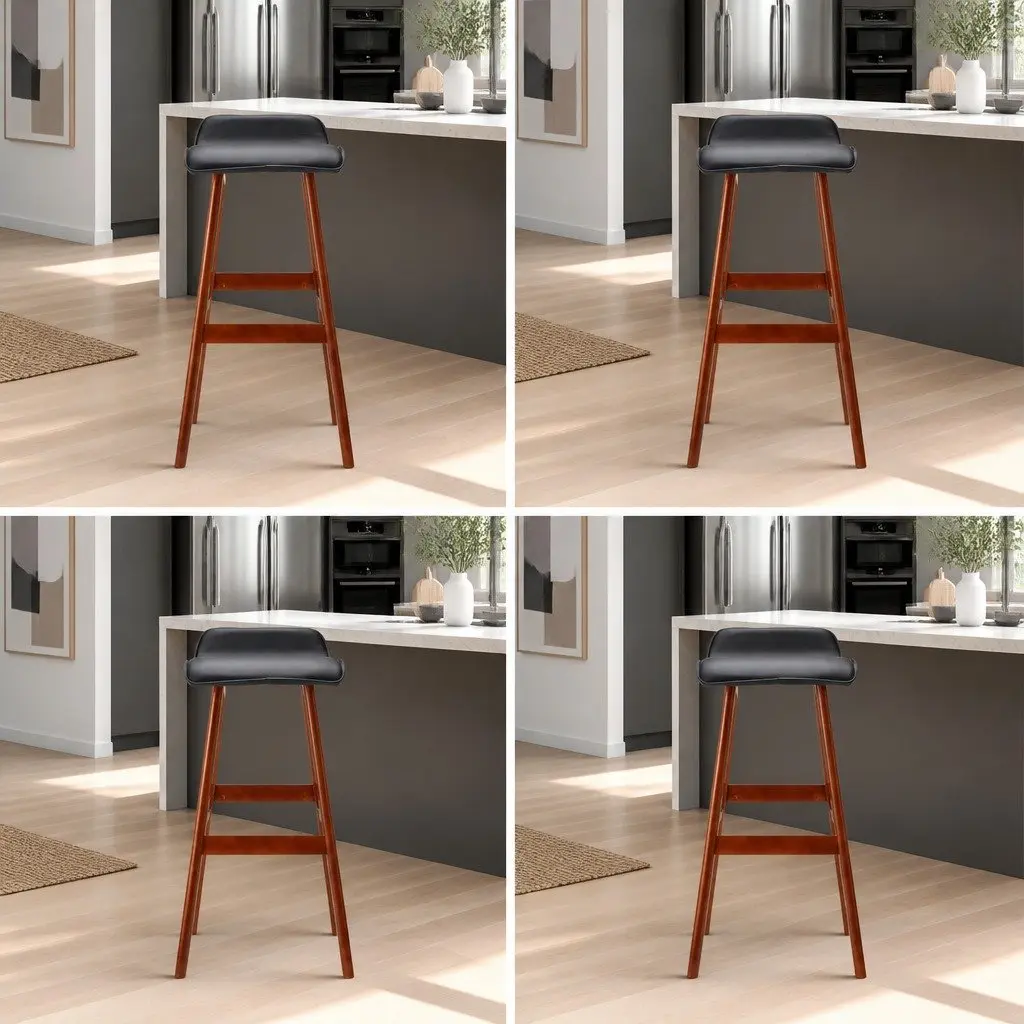 Bar Stools Bentwood Black 74cm PU Leather Padded Seat