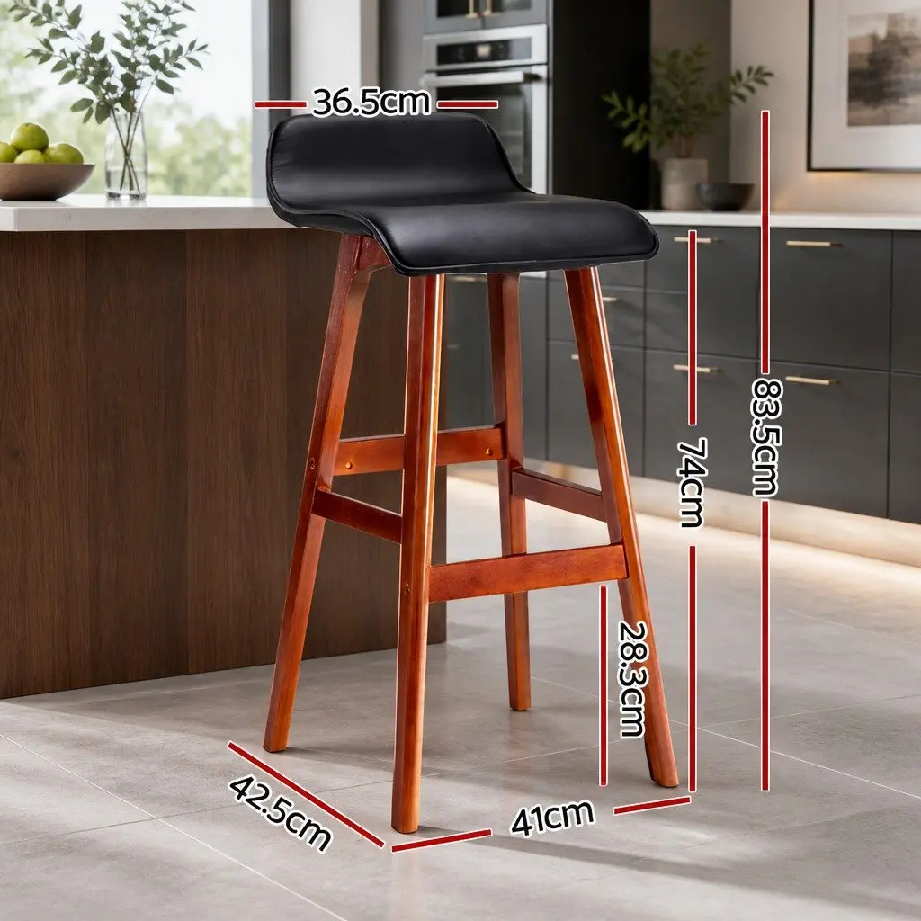 Bar Stools Bentwood Black 74cm PU Leather Padded Seat