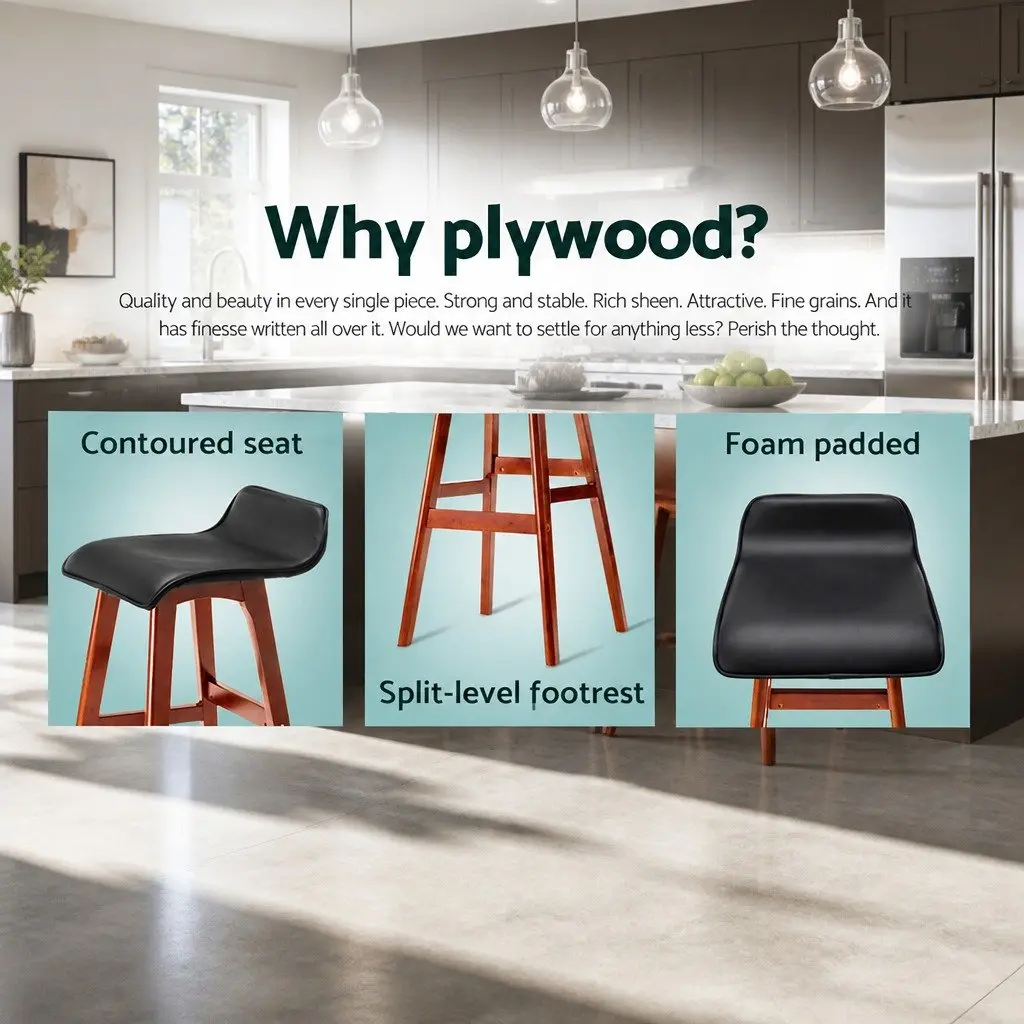 Bar Stools Bentwood Black 74cm PU Leather Padded Seat
