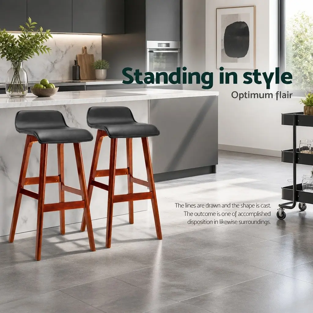 Bar Stools Bentwood Black 74cm PU Leather Padded Seat