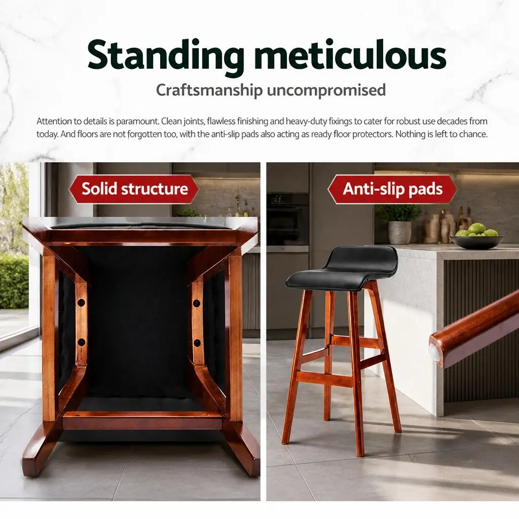 Bar Stools Bentwood Black 74cm PU Leather Padded Seat