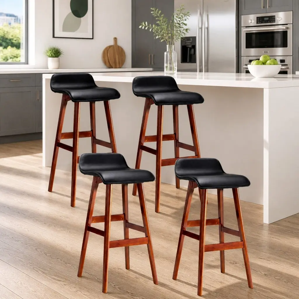 Bar Stools Bentwood Black 74cm PU Leather Padded Seat