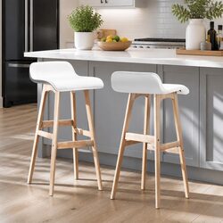 Set of 2 White Bar Stools with PU Leather Seats
