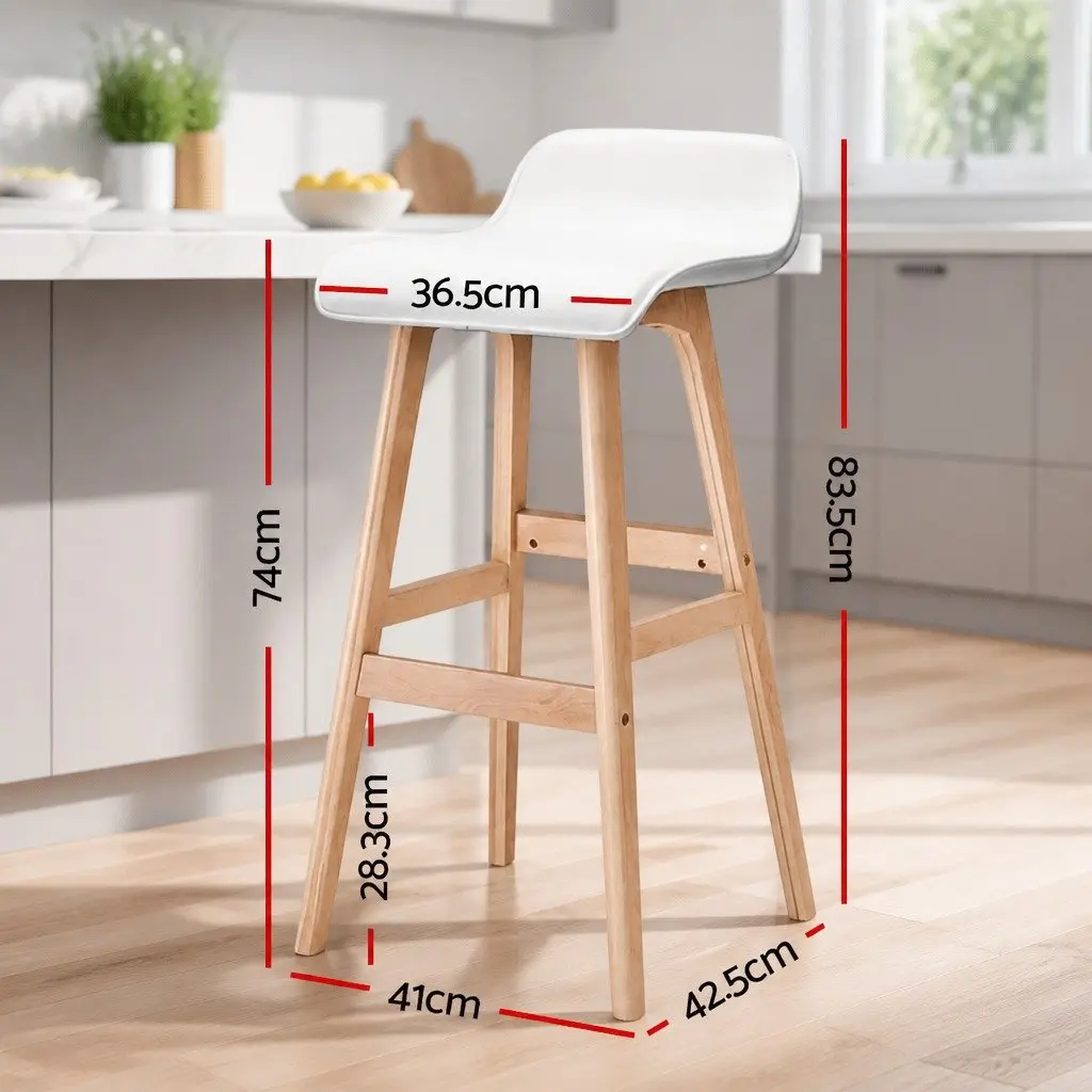 Bar Stools White Set of 2 PU Leather Padded Seat Bentwood Frame