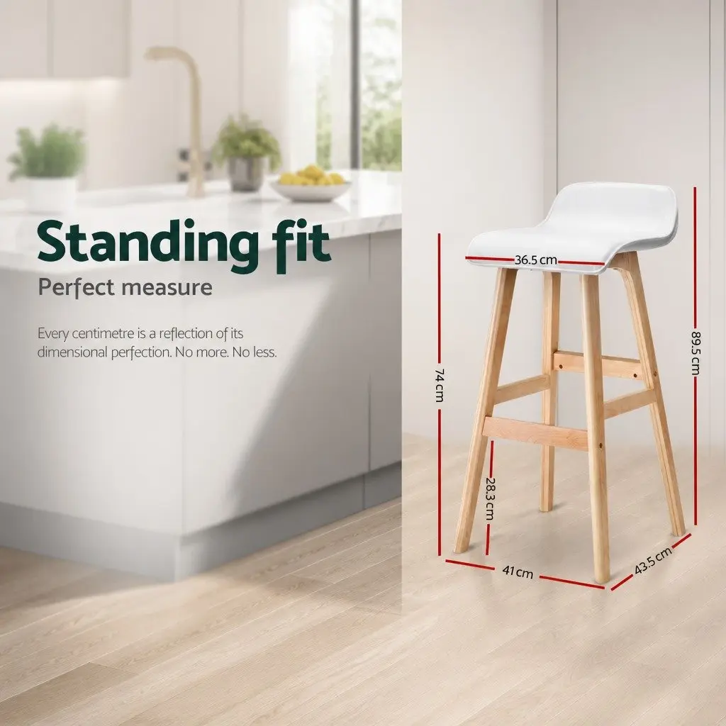 Bar Stools White Set of 2 PU Leather Padded Seat Bentwood Frame
