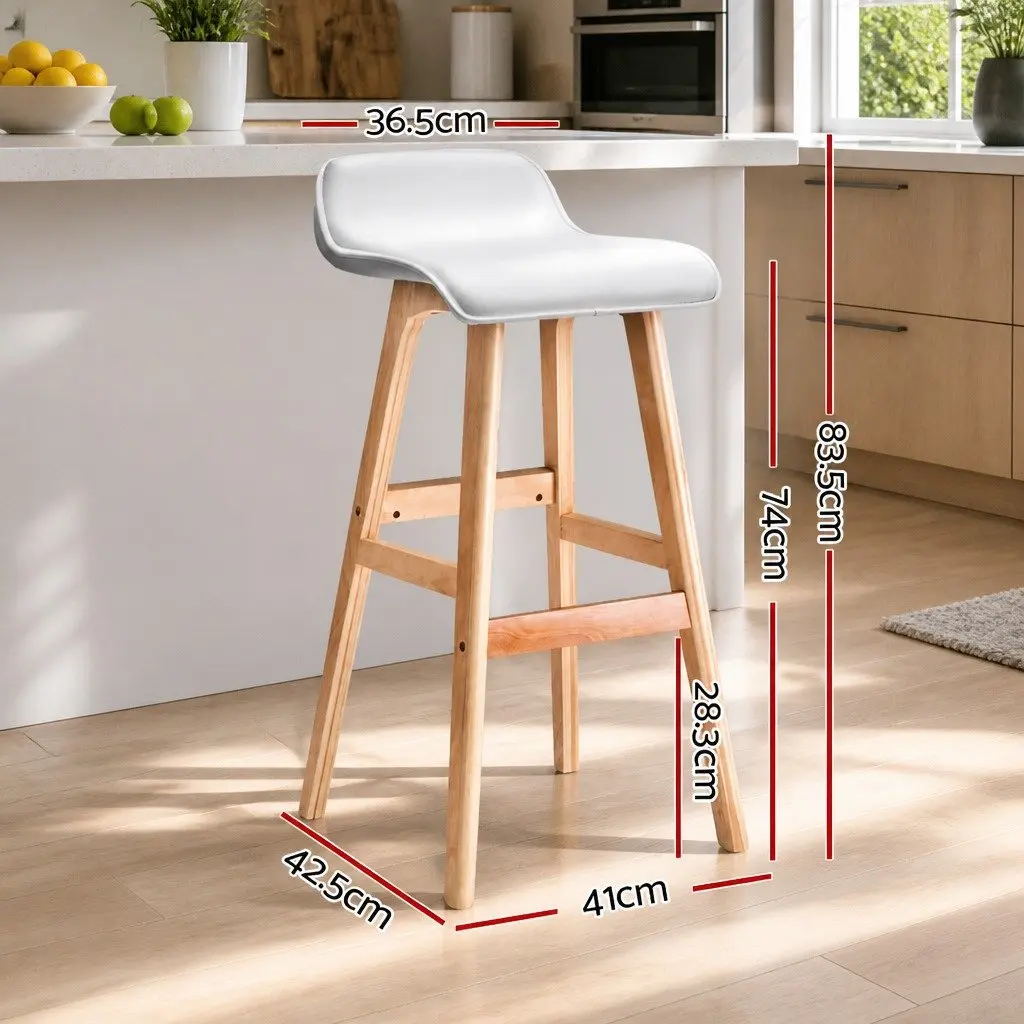 Set of 4 White Wooden Bar Stools with Padded Seats