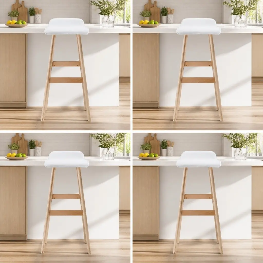 Set of 4 White Wooden Bar Stools with Padded Seats