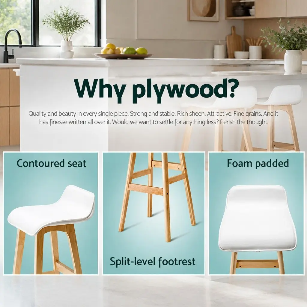 Set of 4 White Wooden Bar Stools with Padded Seats