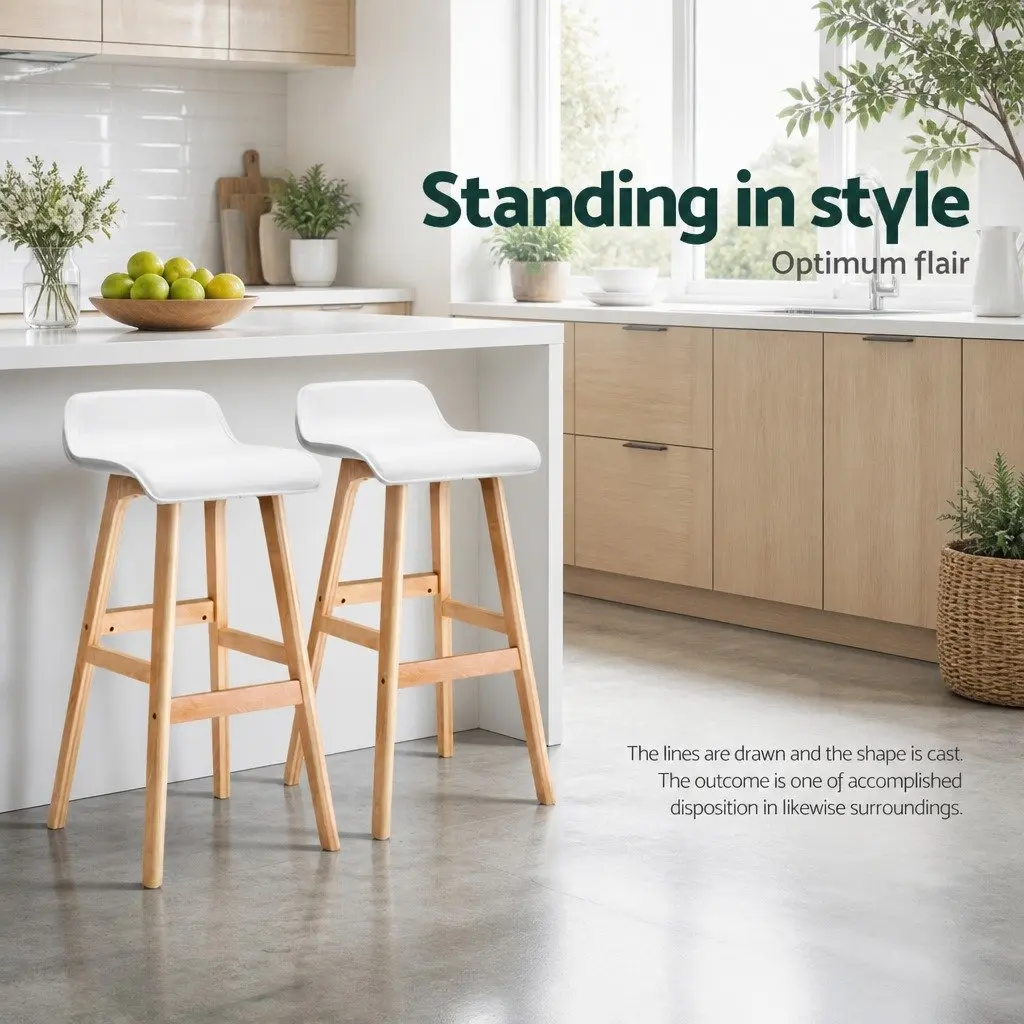 Set of 4 White Wooden Bar Stools with Padded Seats