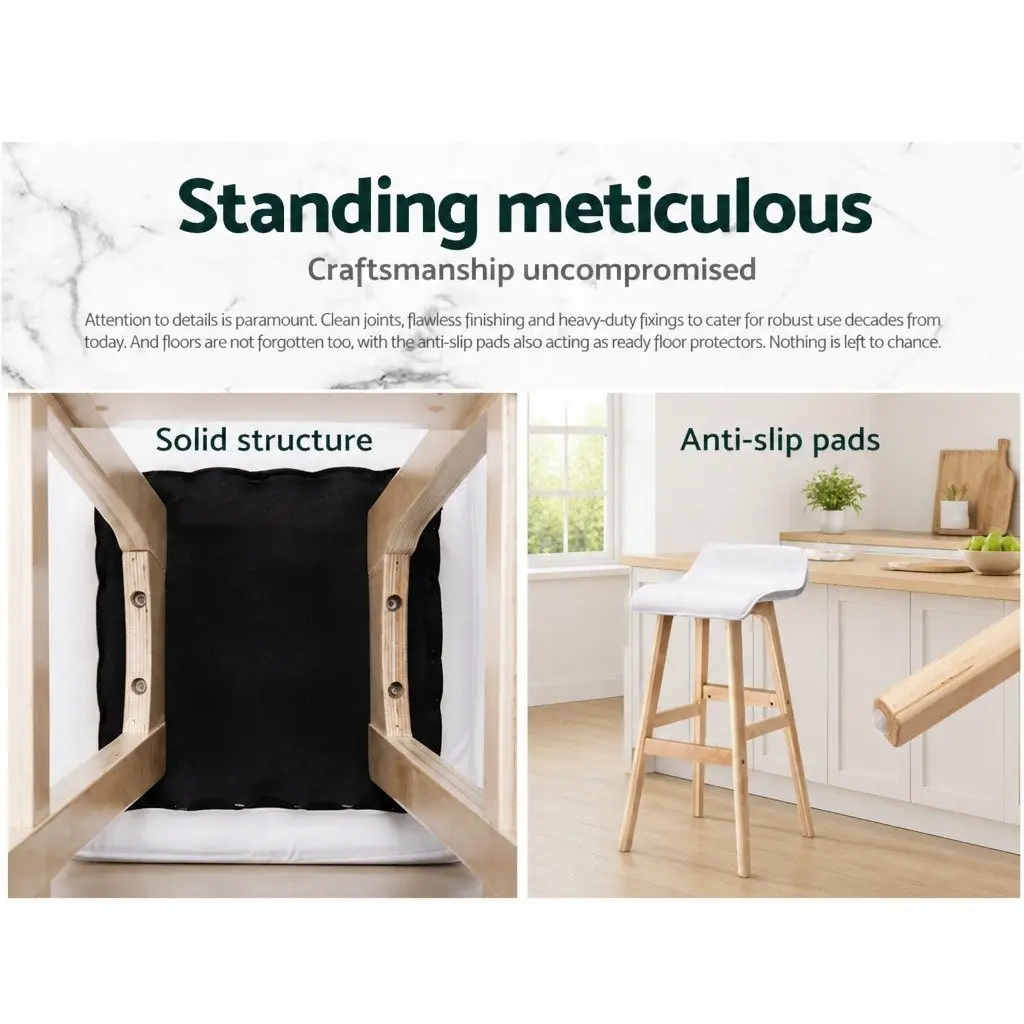 Set of 4 White Wooden Bar Stools with Padded Seats