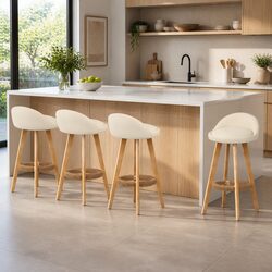 Bar Stools Set of 4 Padded Seat Wooden Frame Beige Dining Kitchen Counter Height