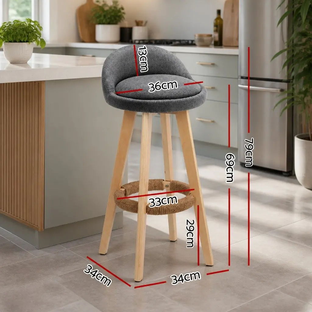 Set of 4 Grey Bar Stools with Padded Linen Seats