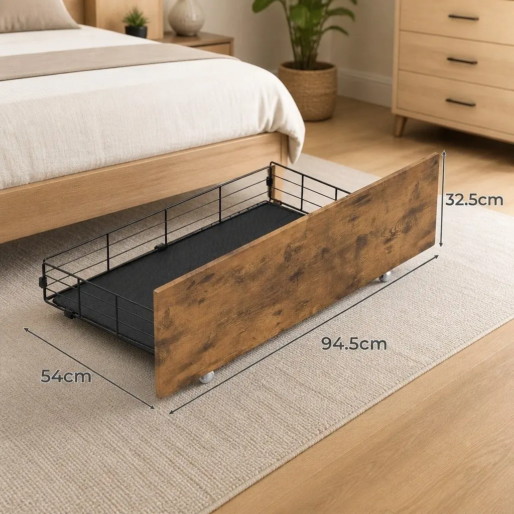 Set of 4 Under Bed Storage Drawers for Double Bed Frame Brown