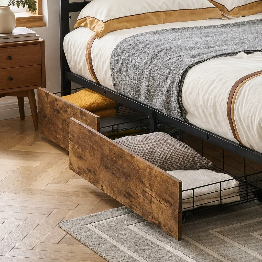 Set of 4 Under Bed Storage Drawers for Double Bed Frame Brown