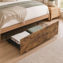 Queen Bed Frame with Rolling Storage Drawers