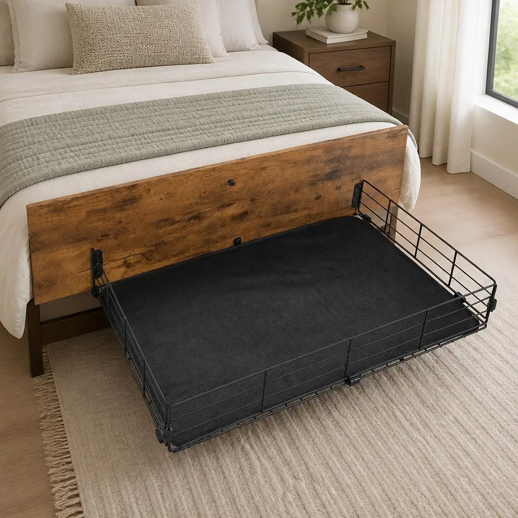 Queen Bed Frame with Rolling Storage Drawers