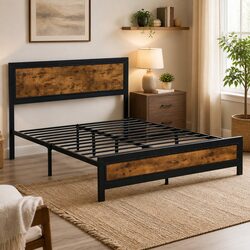 Industrial Steel Bed Frame with Storage for Double or Queen