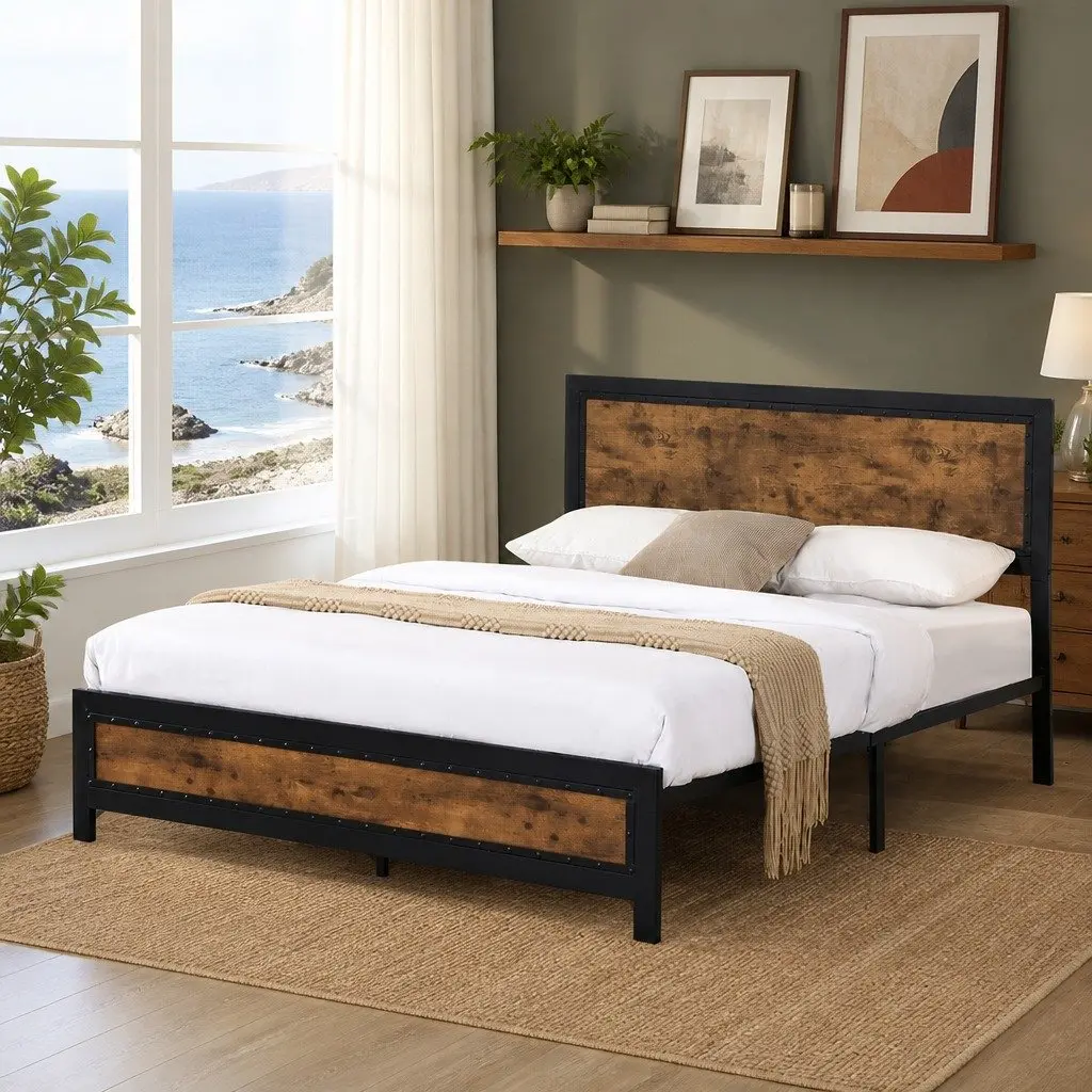 Double Bed Frame Mattress Base with Steel Slats and Support