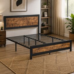 Queen-Size Metal Bed Frame with Optional Storage Drawers