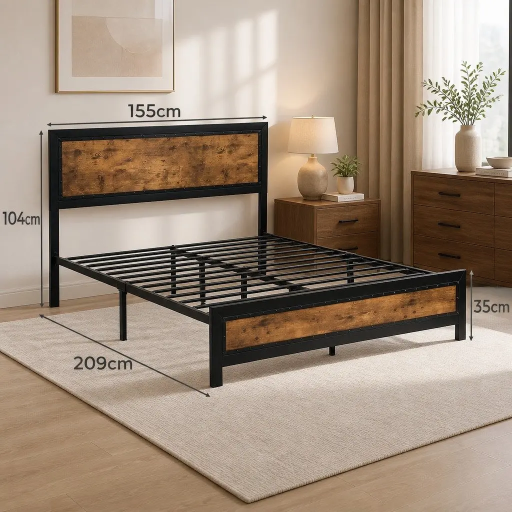 Queen-Size Metal Bed Frame with Optional Storage Drawers