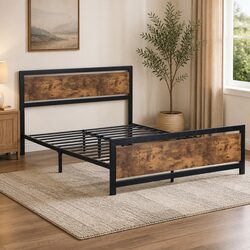 Industrial Steel Double Queen Bed Frame with Storage