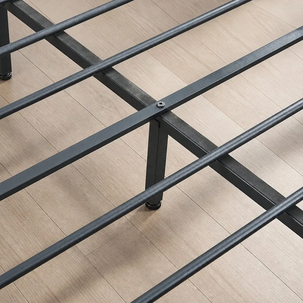 Metal Bed Frame Industrial Double Queen Size Steel Slats Storage Mattress Base
