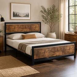 Queen Size Metal Bed Frame with Industrial Style