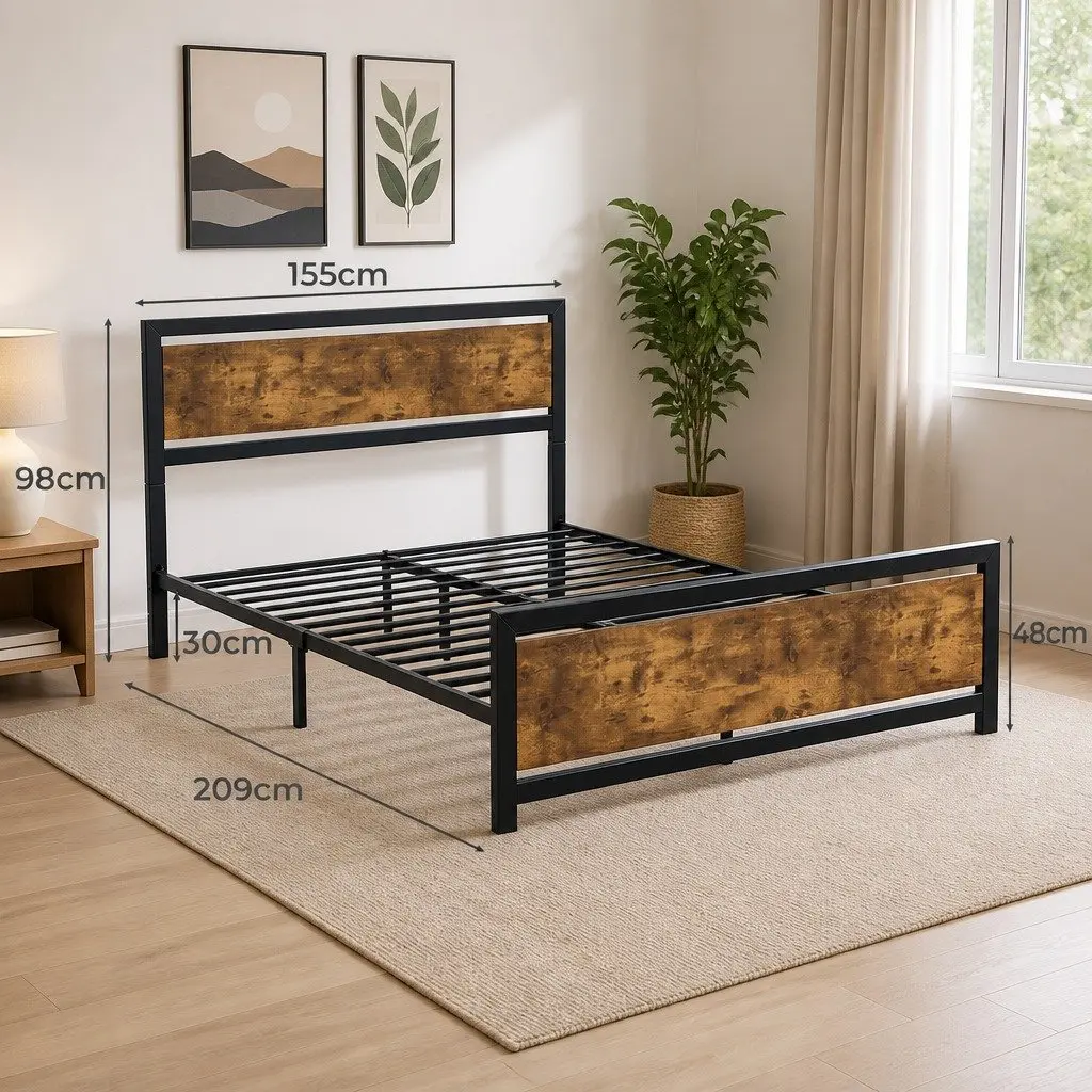 Queen Size Metal Bed Frame with Industrial Style