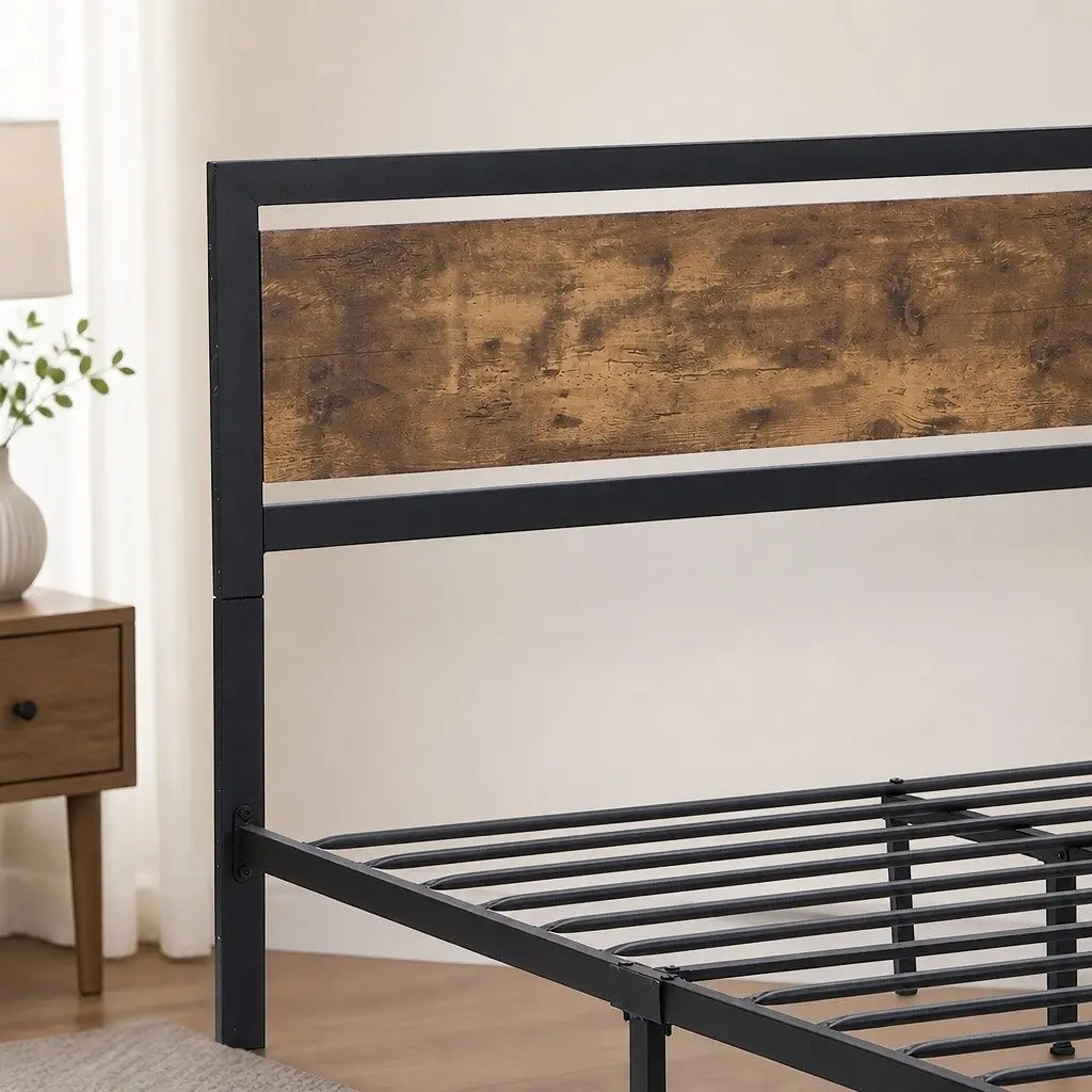 Queen Size Metal Bed Frame with Industrial Style