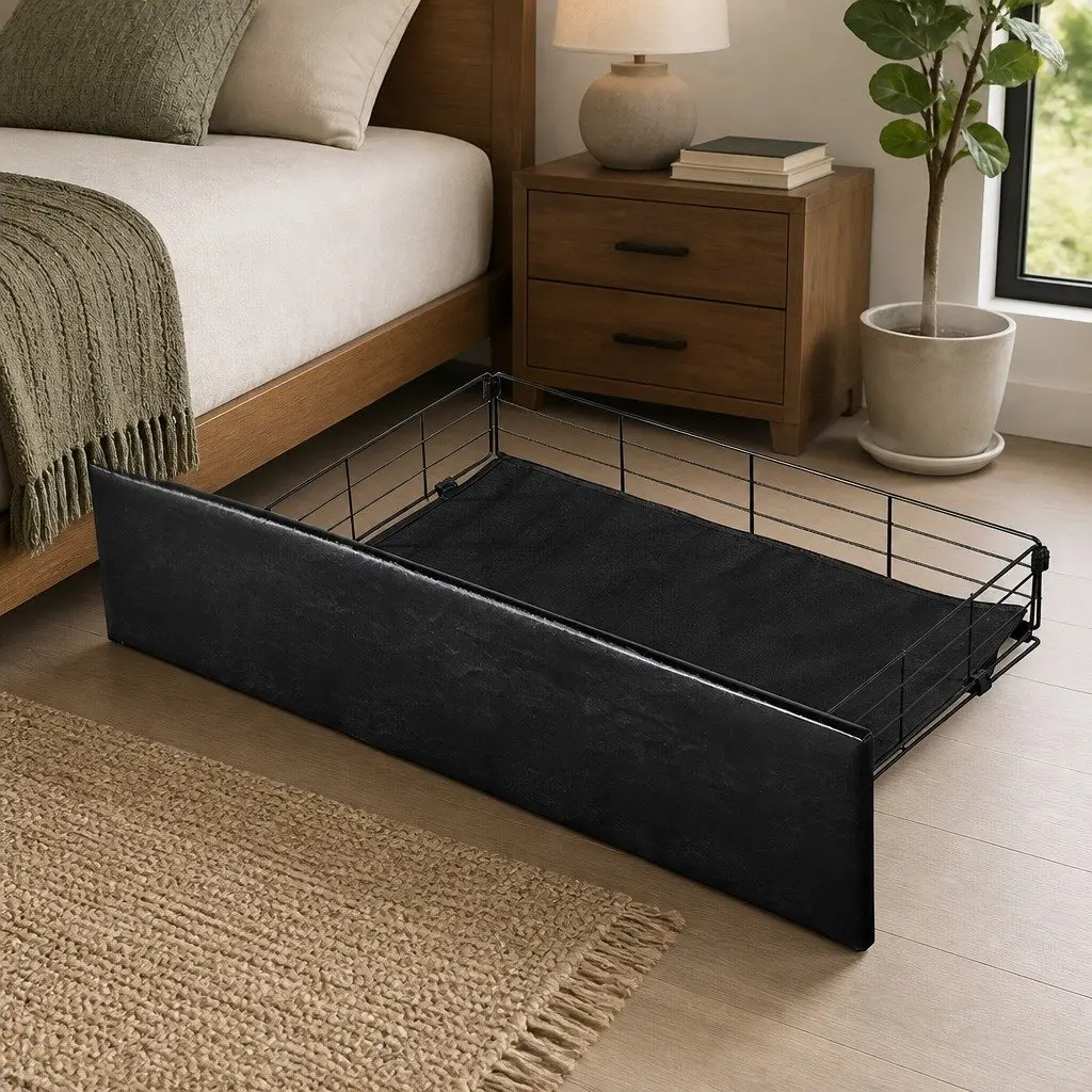 Queen Bed Frame Industrial Style with 4 Storage Drawers PU Leather Headboard and USB Charging Ports