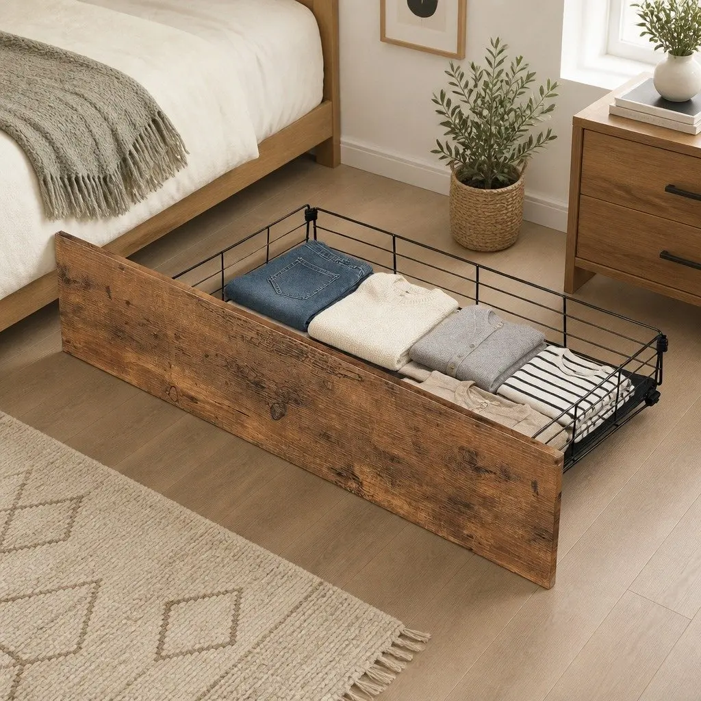 Upholstered Queen Bed Frame with USB Ports and Storage Shelf