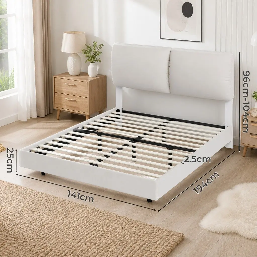 Floating Bed Frame with LED Light and Adjustable Headboard