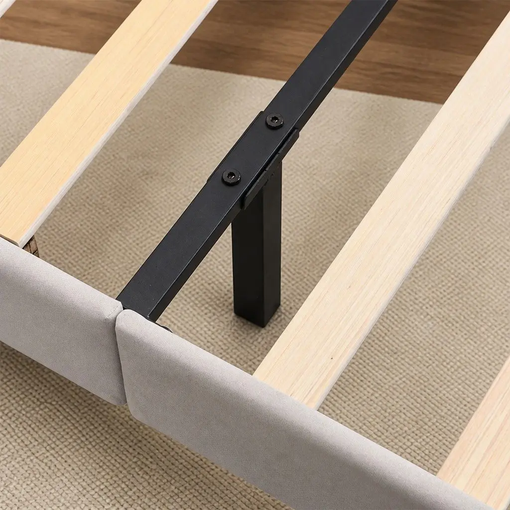 Floating Bed Frame with LED Light and Adjustable Headboard