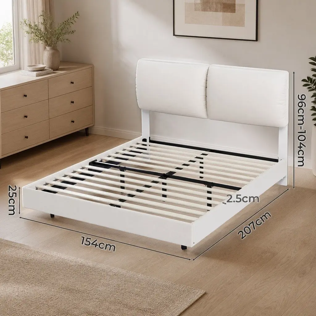 Queen Floating Bed Frame with LED Lighting and Headrest