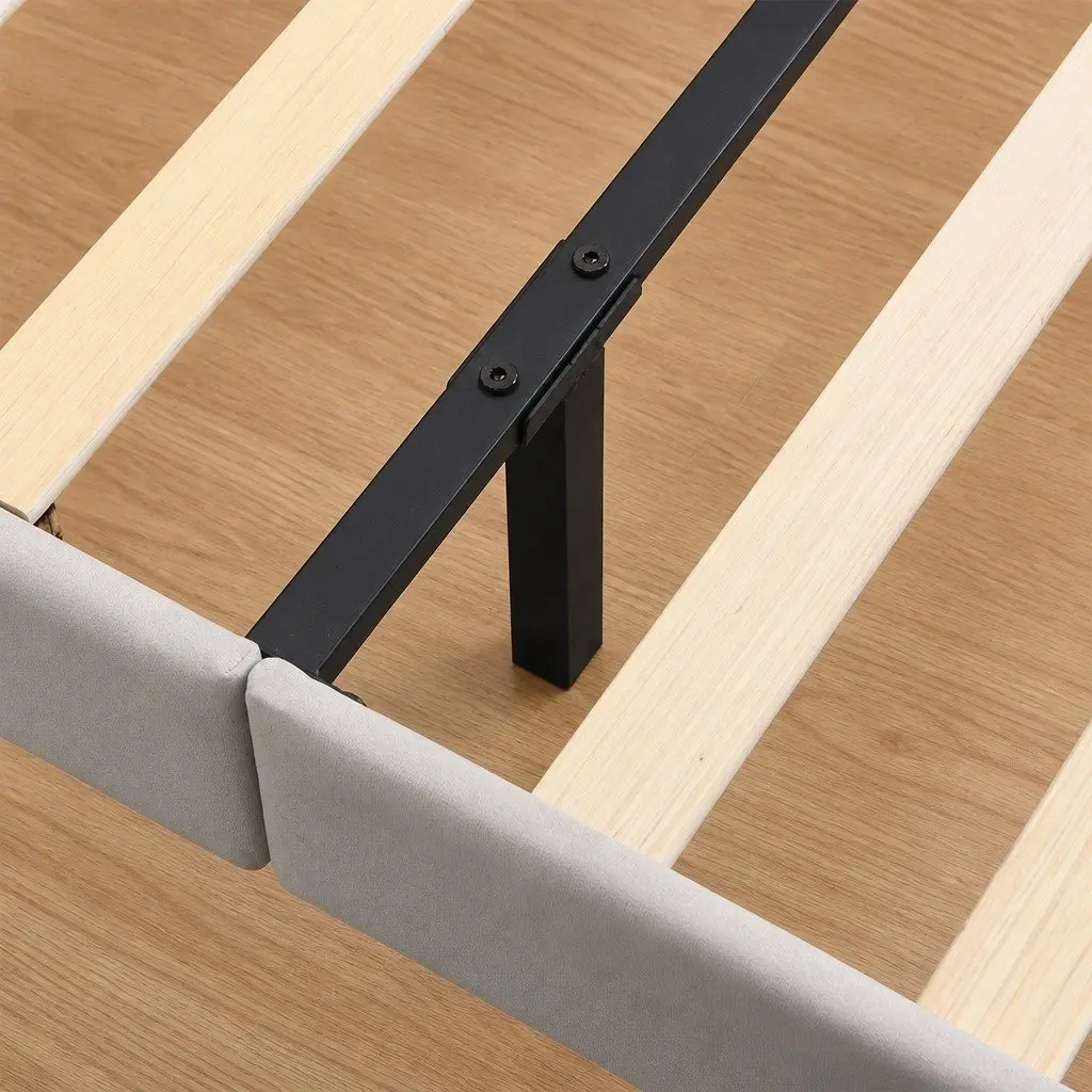 Queen Floating Bed Frame with LED Lighting and Headrest