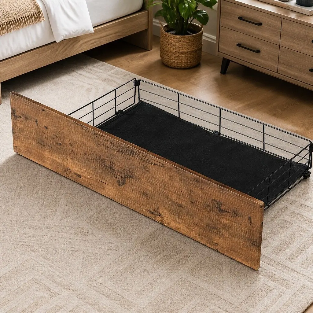 Queen Bed Frame Brown with RGB LED Lighting Storage Drawers and USB Charging Headboard