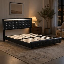 Floating Double Bed Frame with LED Headboard