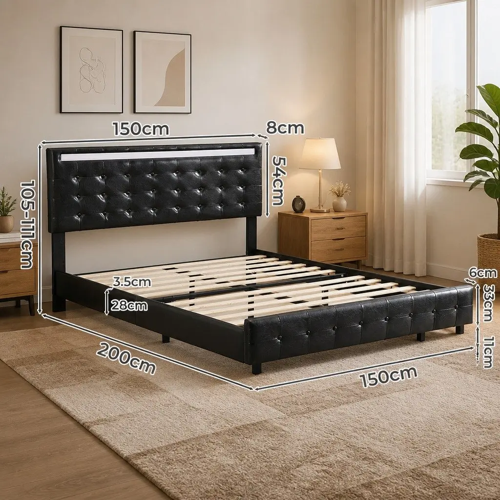 Floating Double Bed Frame with LED Headboard