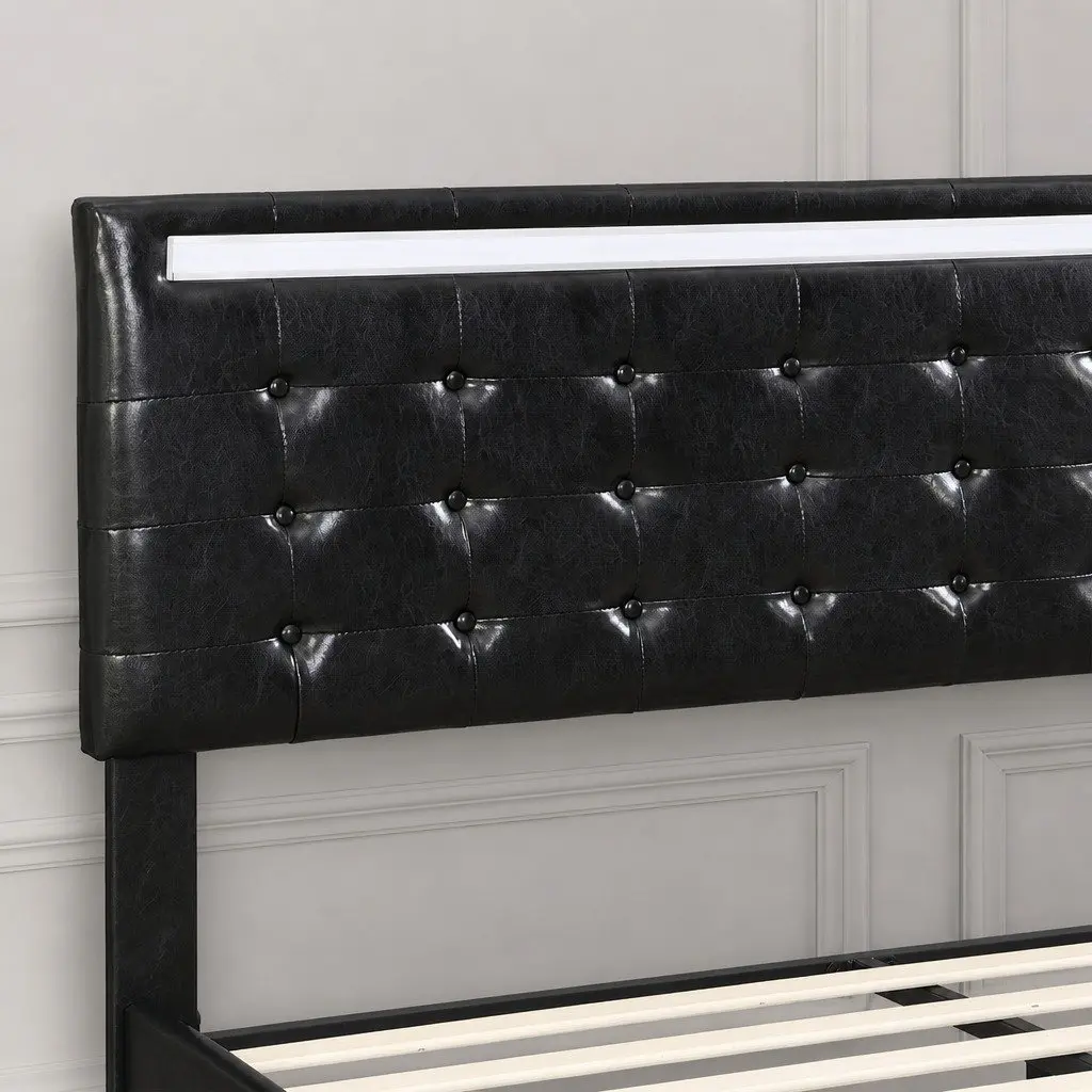 Floating Double Bed Frame with LED Headboard