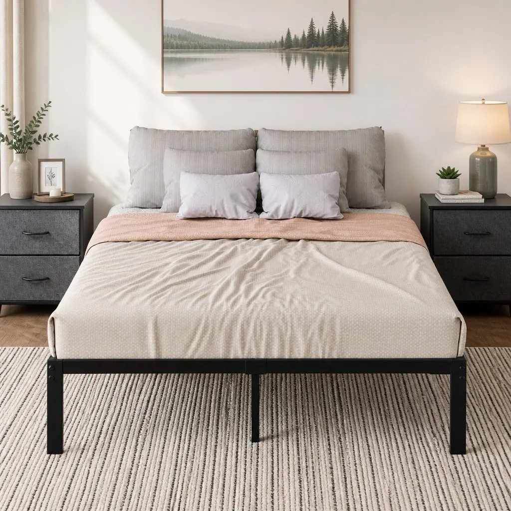 Metal Bed Frame Heavy Duty Full Size Storage Platform Foundation Slats Support
